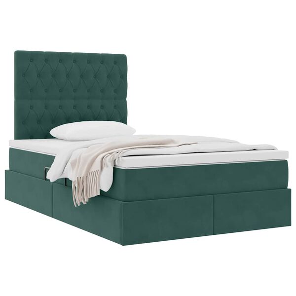 vidaXL Lit avec rangement et matelas Vert fonc&eacute; 120 x 200 cm Velours