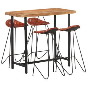 vidaXL Ensemble de bar 5 pcs Bois solide et cuir v&eacute;ritable