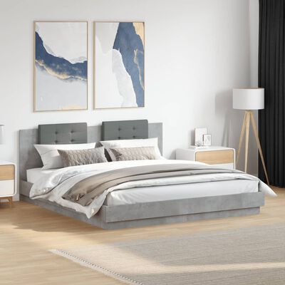 vidaXL Cadre de lit tête de lit et lumières LED gris béton 160x200 cm