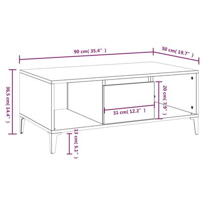 vidaXL Table basse Blanc 90x50x36,5 cm Bois d'ingénierie