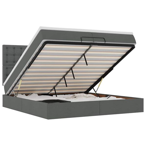 VidaXL Cadre de lit ottoman avec matelas gris fonc&eacute; 200x200cm tissu