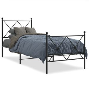 vidaXL Cadre de lit m&eacute;tal sans matelas avec pied de lit noir 75x190 cm