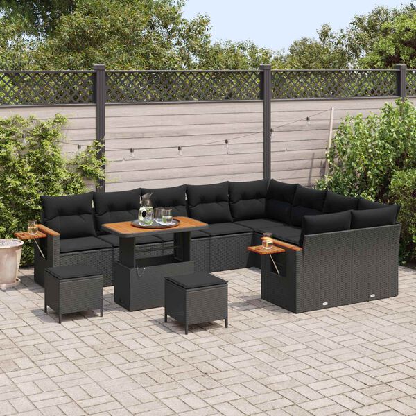 vidaXL Ensemble de canap&eacute; de jardin avec coussin 13 pcs Noir polyrotin