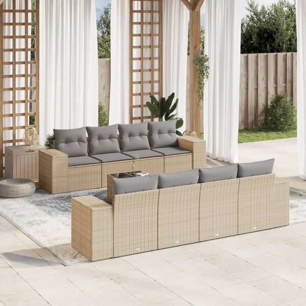 vidaXL Salon de jardin avec coussins 9 pcs beige r&eacute;sine tress&eacute;e