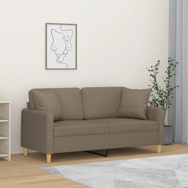 vidaXL Canap&eacute; 2 places et oreillers et coussins Taupe 140 cm Tissu