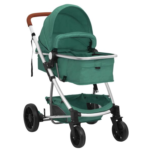 vidaXL Poussette pour b&eacute;b&eacute; 2-en-1 Vert Aluminium