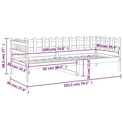 vidaXL Lit de jour sans matelas noir 90x190 cm bois de pin massif