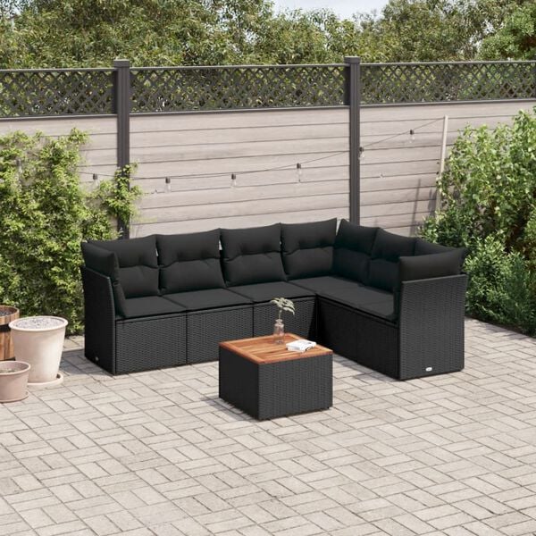 vidaXL Salon de jardin 7 pcs avec coussins noir r&eacute;sine tress&eacute;e