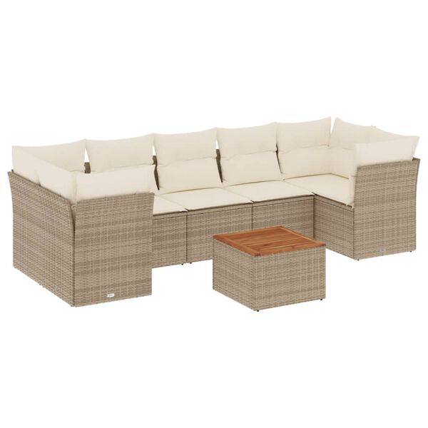 vidaXL Salon de jardin avec coussins 8 pcs beige r&eacute;sine tress&eacute;e