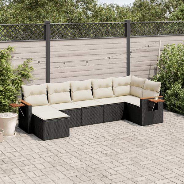 vidaXL Salon de jardin 7 pcs avec coussins noir r&eacute;sine tress&eacute;e