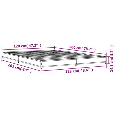 vidaXL Cadre de lit chêne fumé 120x200 cm bois d'ingénierie et métal