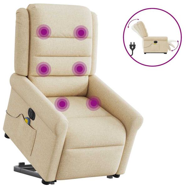 vidaXL Fauteuil inclinable de massage &eacute;lectrique Cr&egrave;me Tissu