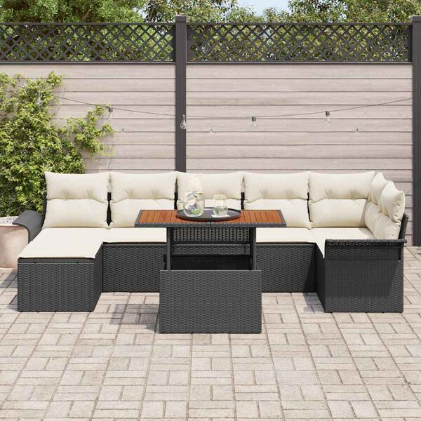 vidaXL Ensemble de canap&eacute; de jardin avec coussin 8 pcs Noir et cr&egrave;me