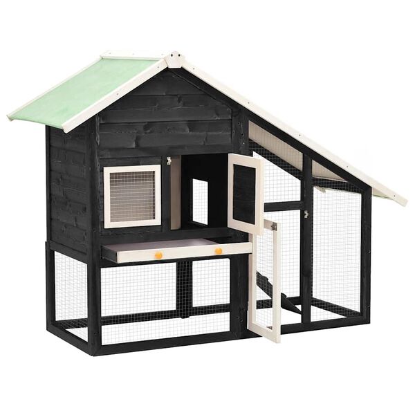 vidaXL Clapier Gris et blanc 140x63x120 cm Bois de sapin massif