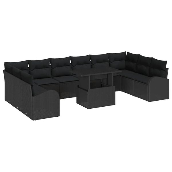 vidaXL Ensemble de canap&eacute; de jardin 11 pcs Noir Poly rotin