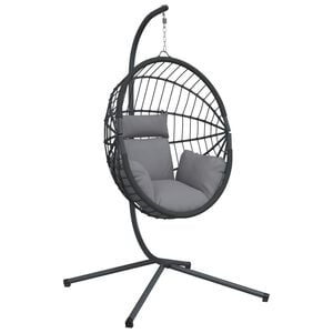 vidaXL Chaise suspendue en forme d'&oelig;uf et support gris rotin et acier