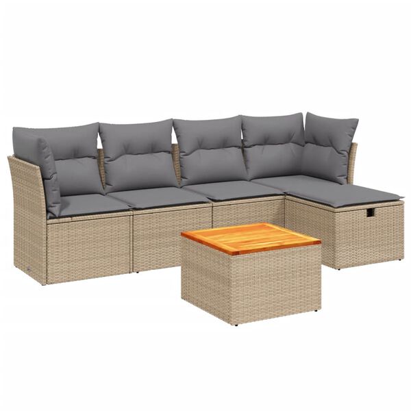 vidaXL Salon de jardin avec coussins 6pcs m&eacute;lange beige r&eacute;sine tress&eacute;e