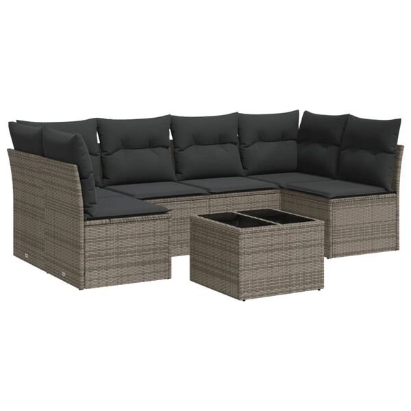 vidaXL Salon de jardin avec coussins 7 pcs gris résine tressée