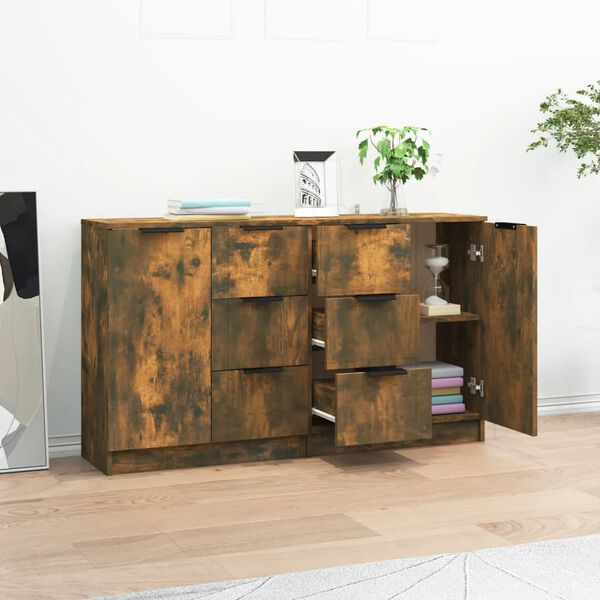 vidaXL Buffets 2 pcs Ch&ecirc;ne fum&eacute; 60x30x70 cm Bois d'ing&eacute;nierie