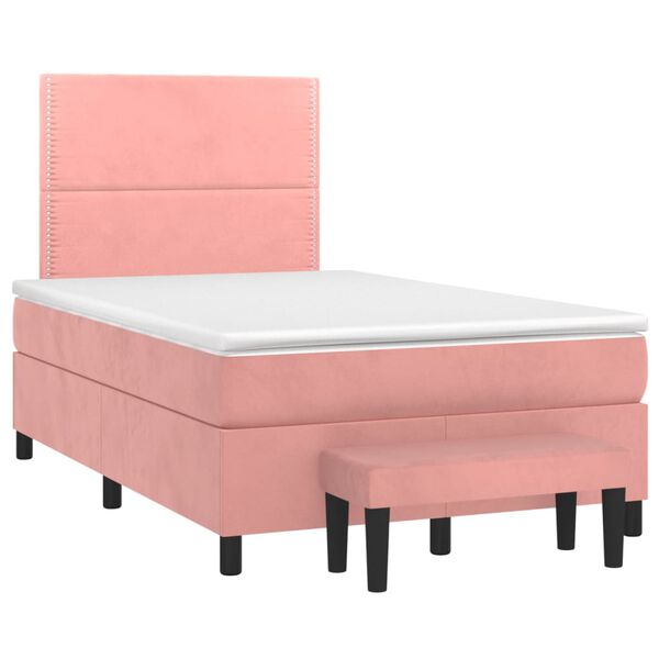vidaXL Sommier &agrave; lattes de lit avec matelas Rose 120x200 cm Velours