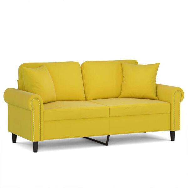 vidaXL Canap&eacute; 2 places avec oreillers d&eacute;coratifs jaune 140 cm velours