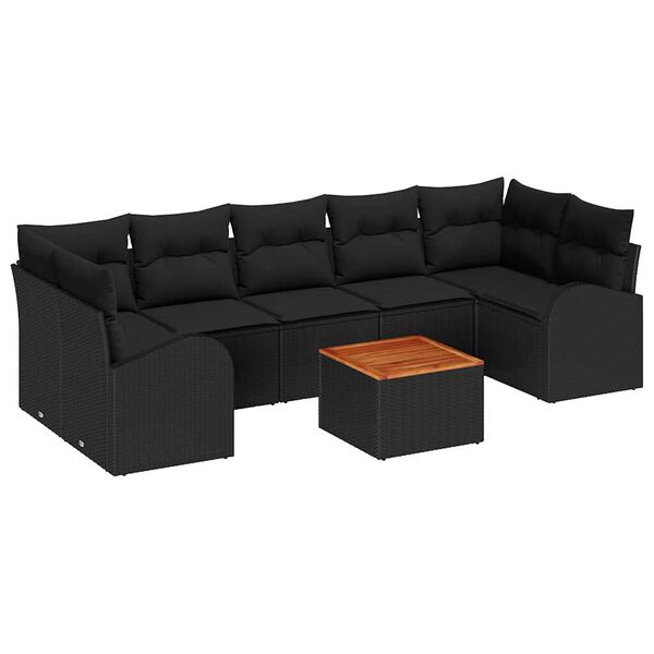 vidaXL Ensemble de canap&eacute; de jardin avec coussin 8 pcs Noir polyrotin