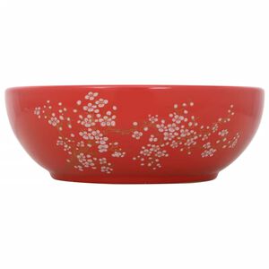 vidaXL Vasque &agrave; poser blanc et rouge rond &Phi;41x14 cm c&eacute;ramique