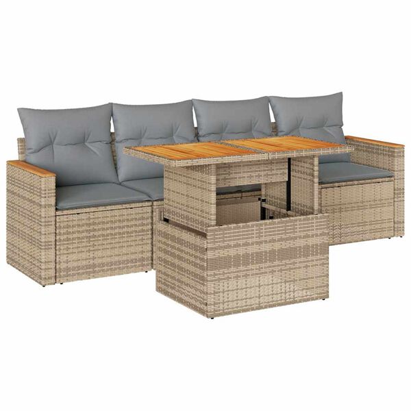 vidaXL Salon de jardin avec coussins 5 pcs beige résine tressée acacia