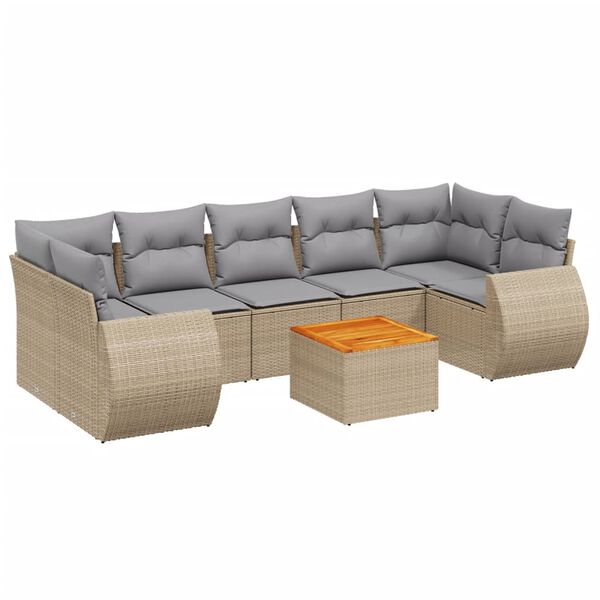 vidaXL Salon de jardin avec coussins 8 pcs beige r&eacute;sine tress&eacute;e
