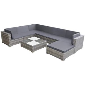 vidaXL Salon de jardin 8 pcs avec coussins R&eacute;sine tress&eacute;e Gris
