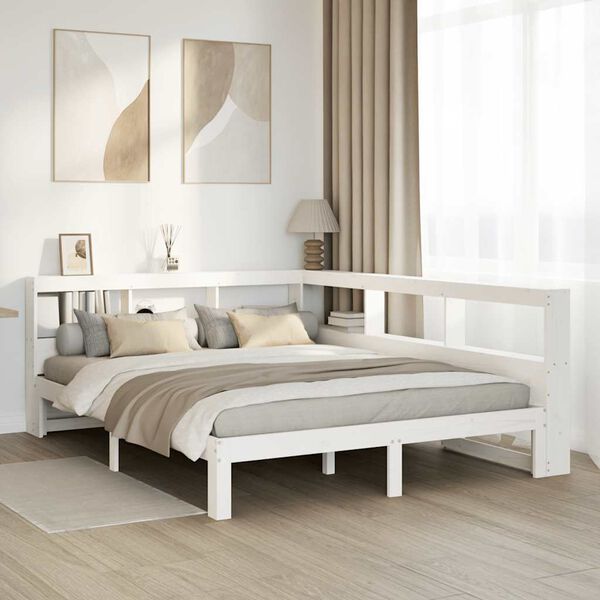 vidaXL Lit biblioth&egrave;que sans matelas blanc 140x190 cm bois pin massif