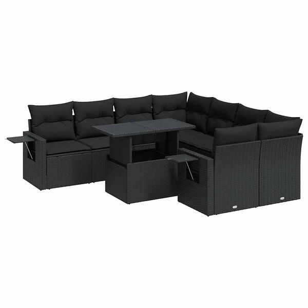vidaXL Salon de jardin 9 pcs avec coussins noir r&eacute;sine tress&eacute;e