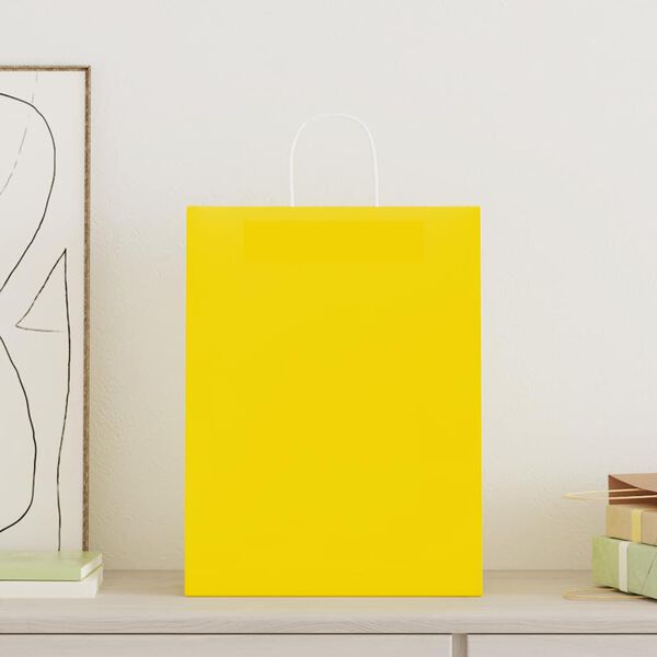 vidaXL Sacs en papier 50 pcs avec poign&eacute;es jaune 32x12x42 cm