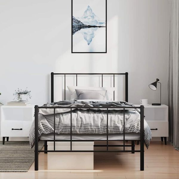 vidaXL Cadre de lit m&eacute;tal sans matelas avec pied de lit noir 100x190cm