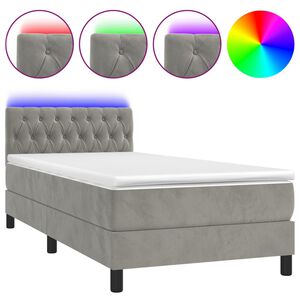 vidaXL Sommier &agrave; lattes de lit avec matelas et LED Gris clair 90x190cm