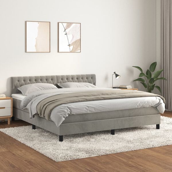 vidaXL Sommier &agrave; lattes de lit et matelas Gris clair 180x200cm Velours