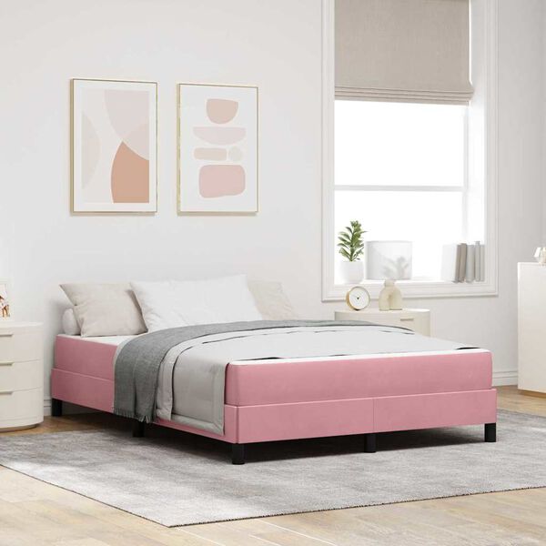 vidaXL Lit &agrave; ressorts avec matelas Rose 140 x 210 cm tissu