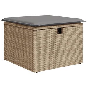 vidaXL Tabouret de jardin avec coussin beige 55x55x37cm résine tressée
