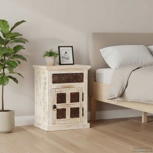 vidaXL Table de chevet Blanc 40 x 30 x 50 cm Bois de manguier massif