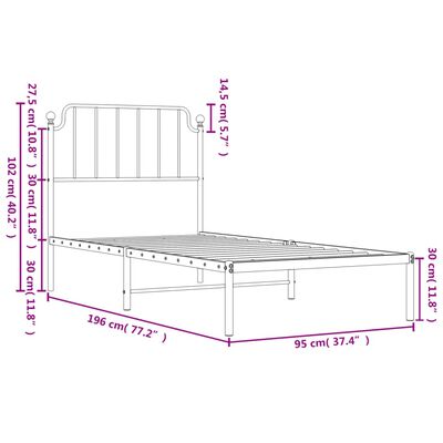 vidaXL Cadre de lit métal sans matelas avec tête de lit blanc 90x190cm