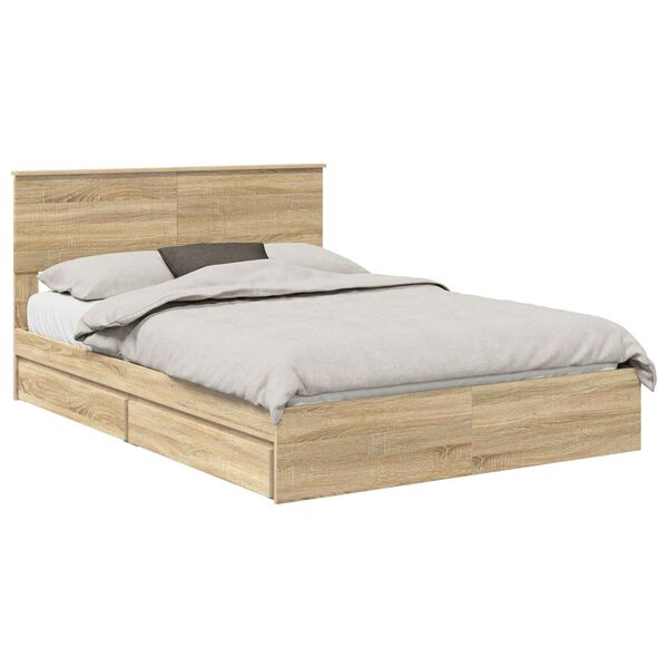 vidaXL Lit de Rangement Ch&ecirc;ne Sonoma 140 x 190 cm Bois d'ing&eacute;nierie