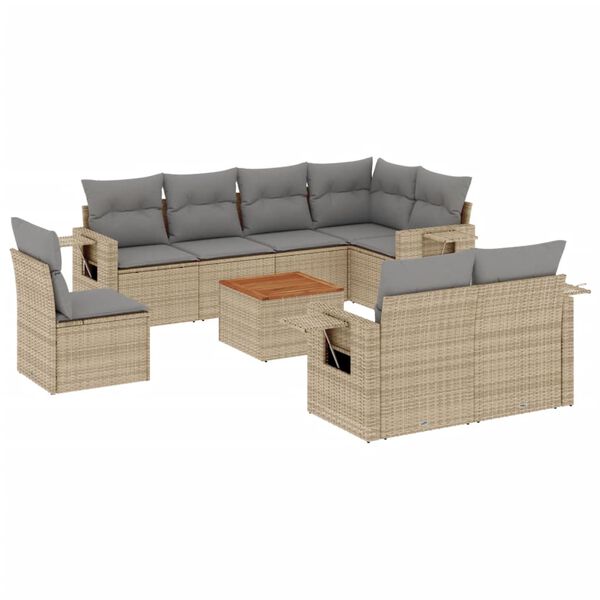vidaXL Salon de jardin avec coussins 9pcs m&eacute;lange beige r&eacute;sine tress&eacute;e