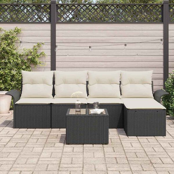 vidaXL Ensemble de canapé de jardin avec coussin 6 pcs Noir Poly rotin