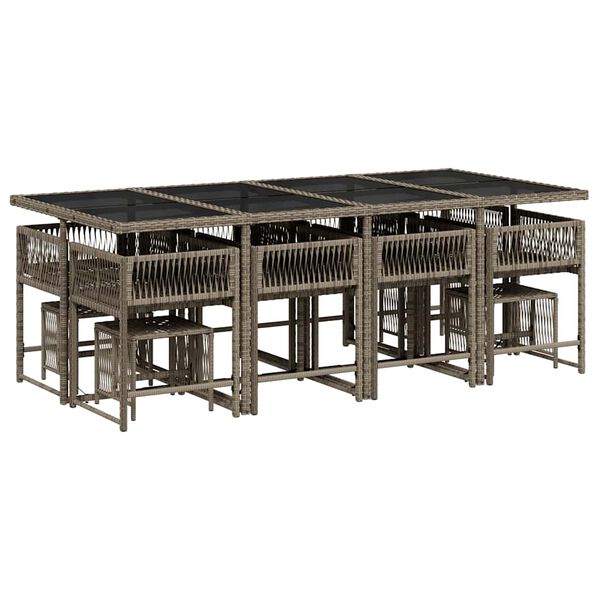 vidaXL Ensemble &agrave; manger de jardin coussins 13 pcs gris r&eacute;sine tress&eacute;e