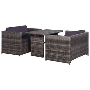 vidaXL Ensemble de bistro 3 pcs avec coussins gris r&eacute;sine tress&eacute;e