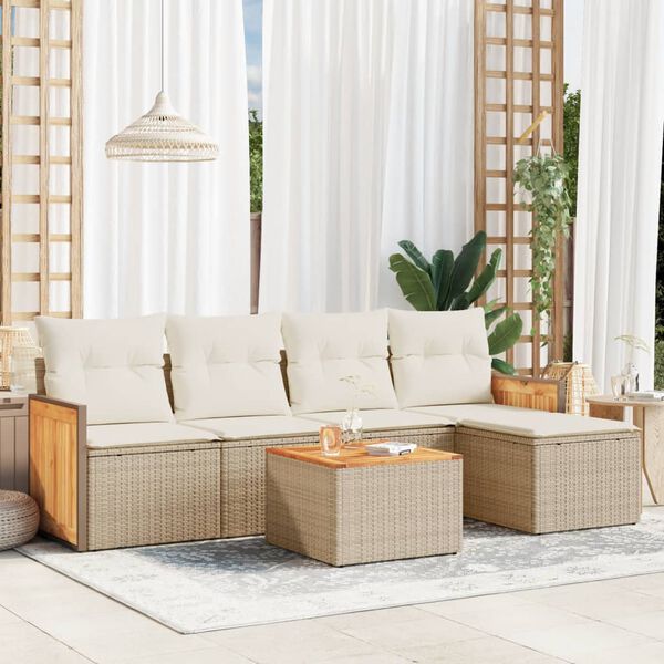 vidaXL Salon de jardin avec coussins 6 pcs beige r&eacute;sine tress&eacute;e