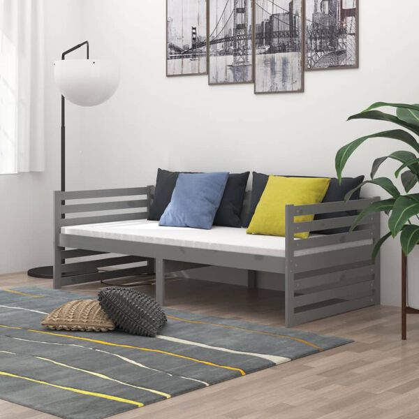 vidaXL Lit de repos avec matelas 90x200 cm Gris Bois de pin massif