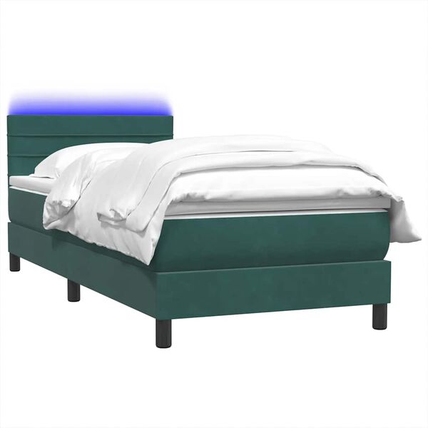 vidaXL Sommier &agrave; lattes de lit et matelas et LED vert fonc&eacute; 80x210 cm velours