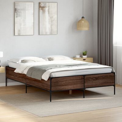 vidaXL Cadre de lit chêne marron 150x200 cm bois d'ingénierie et métal