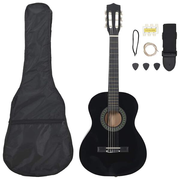 vidaXL Jeu de guitare classique pour débutants 8 pcs noir 3/4 36"